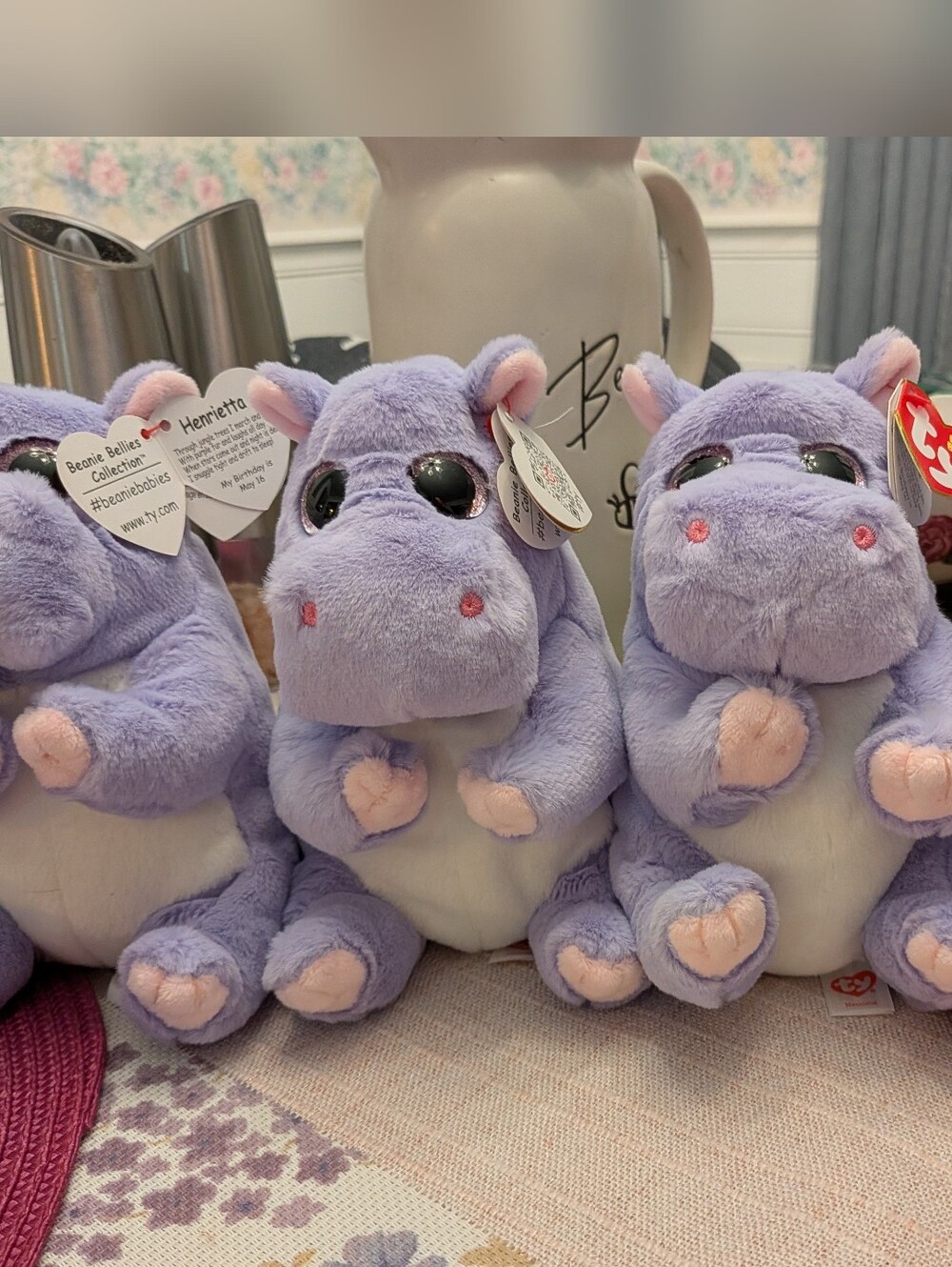 Ty Purple Hippo Plush with Pink Accents - Henrietta Style